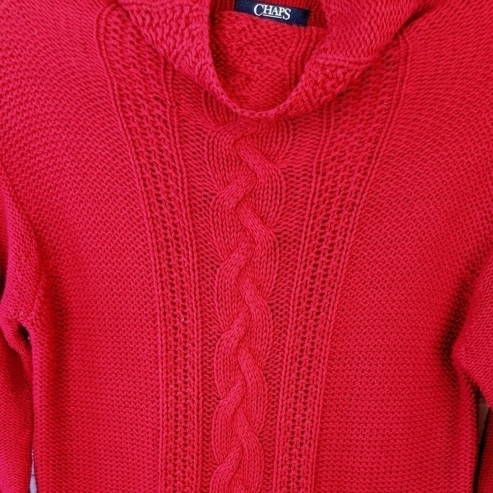 Chaps Red Cable Knit Cowl Neck Sweater Women's Medium - Picture 2 of 4